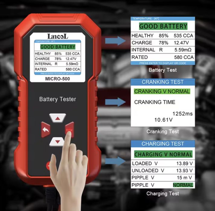 Професионален тестер за автомобилни акумулатори 12V Lancol Micro-500
