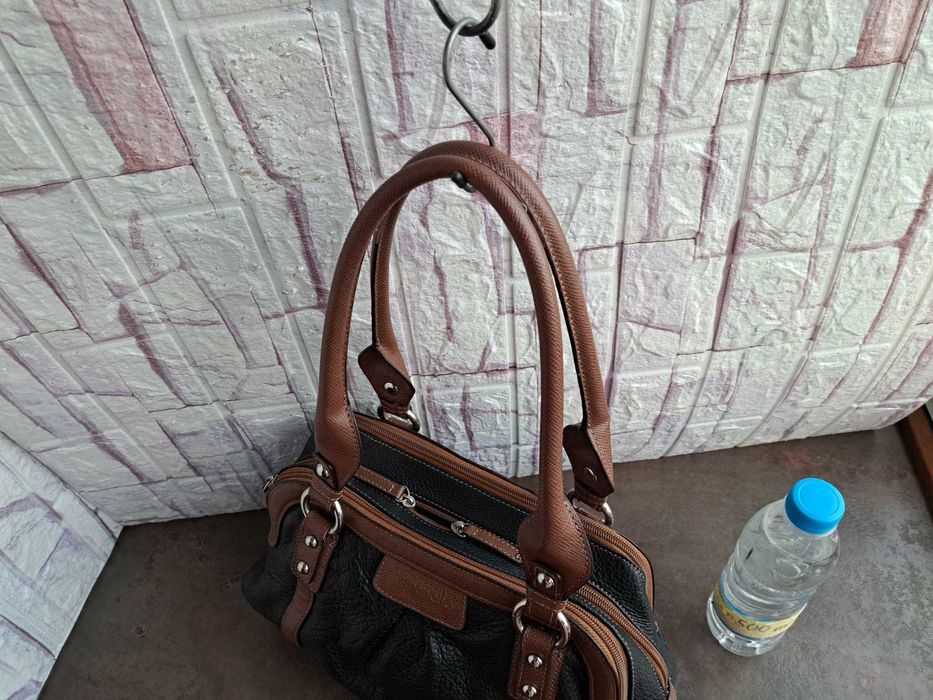 дамска чанта,TIGNANELLO,черна/кафява торба-естествена кожа