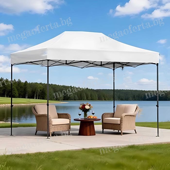 Сгъваема Шатра 3х4.50 с Усилена Конструкция и Гумирано Бяло Покривало