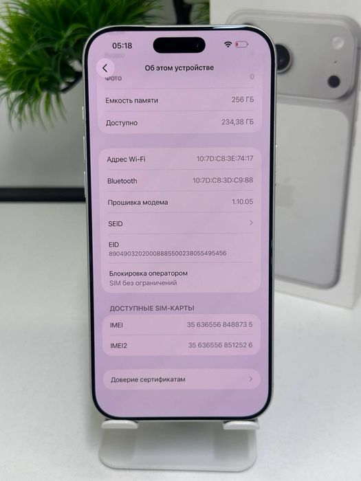 iPhone 17 Pro Max / 256gb / E-sim /Akb: 100% цп:227 /