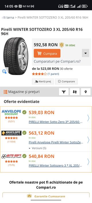 205/60R16 Pirelli 6,8-6,1mm DOT20 STARE PERFECTA