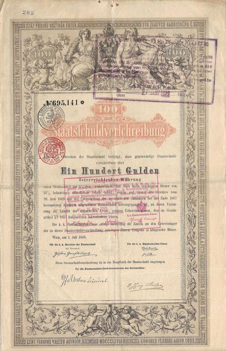 Super actiune veche titlu de valoare din anul 1868 secolul 19 Austro Ungaria inscriptionat si in limba romana ideal cadou