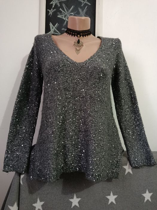 Pulover Zara superb gri elegant cu paiete mohair lana Alpaca mărimea S