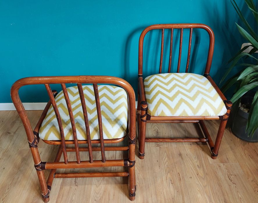 Scaune / fotollii de bambus retapițate / reconditionate