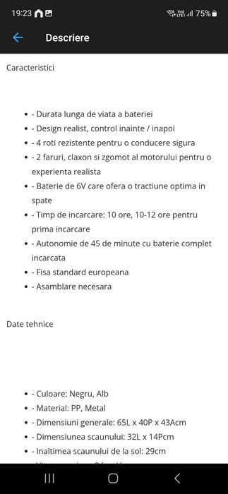 Masinuta electrica copilași 2-3 ani. Impecabila, perfect functionala