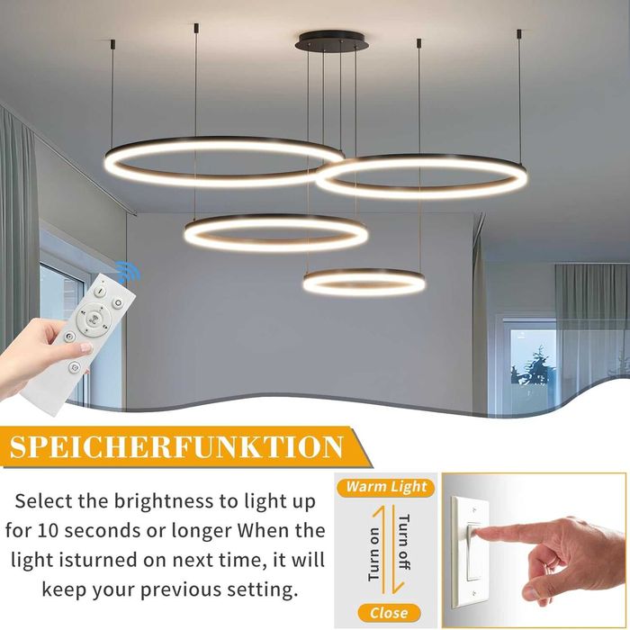 Mikeru LED висяща лампа 40–100см кръгла димируема с функция памет