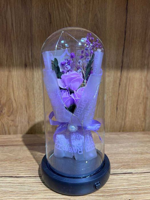 Роза Вечная в Колбе с подсветкой ПОДАРКА