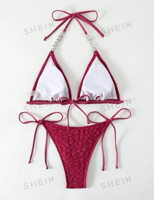 Costum de baie burgund din doua piese Marime S