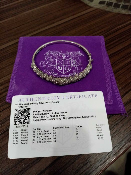 Съртефицирана Бутикува сребърна гривна лемитирама серия 5ct диаманти