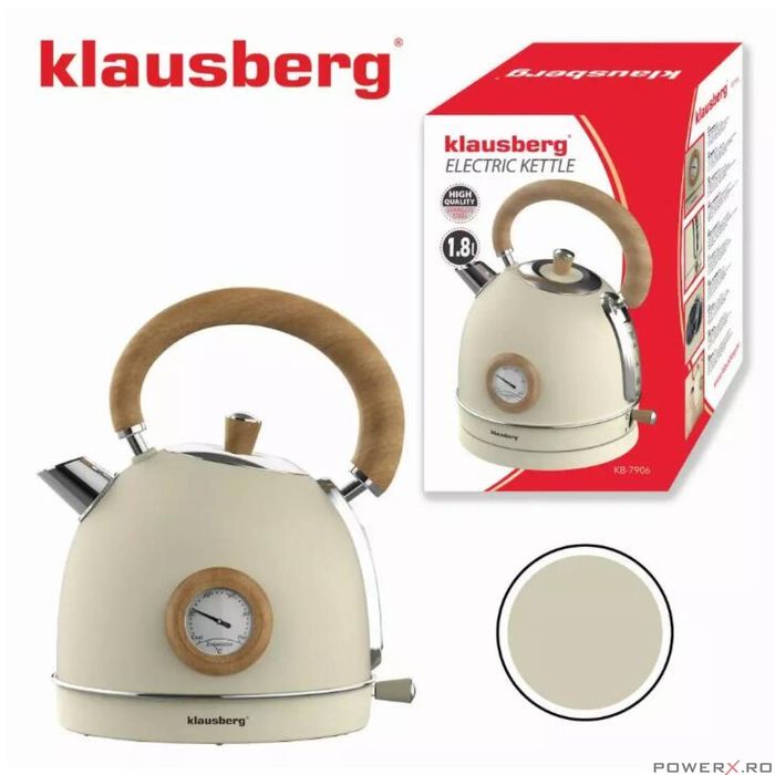 Ceainic, fierbator electric cu termometru, otel inoxidabil, crem cu