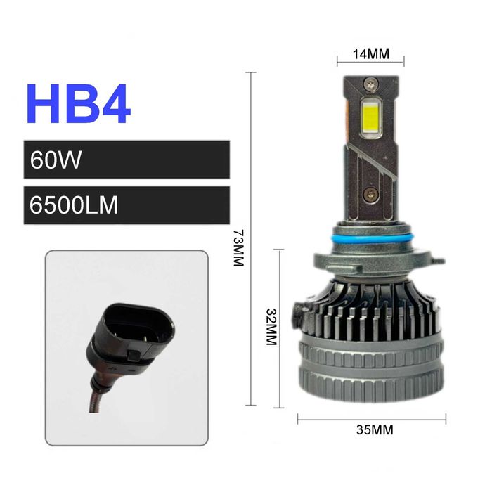 Комплект LED крушки HB4, HB3, H1 или H8 / H9 / H11 12V-24V - 60W, 6500LM, 6000K, CANBUS без грешки