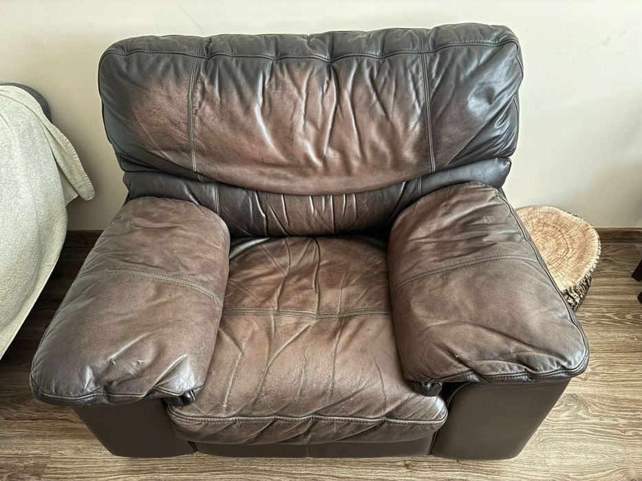 Кожен диван с кресло. естествена кожа!!!