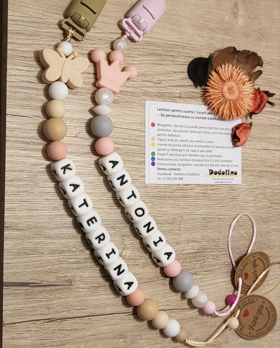 Lant Suzeta personalizat, Jucarii dentitie,Coliere babywearing