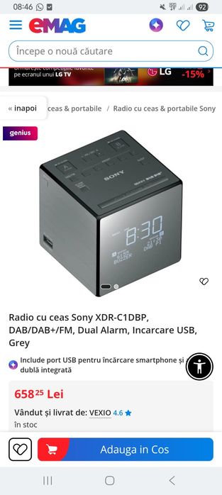 Radio cu ceas Sony XDR-C1DBP