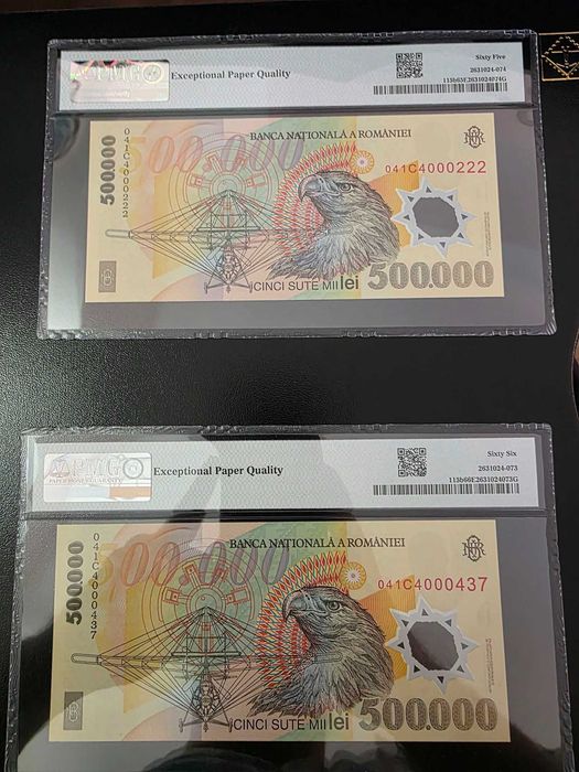 Bancnota 500.000 lei 2004 in grad PMG 66 & 65 EPQ