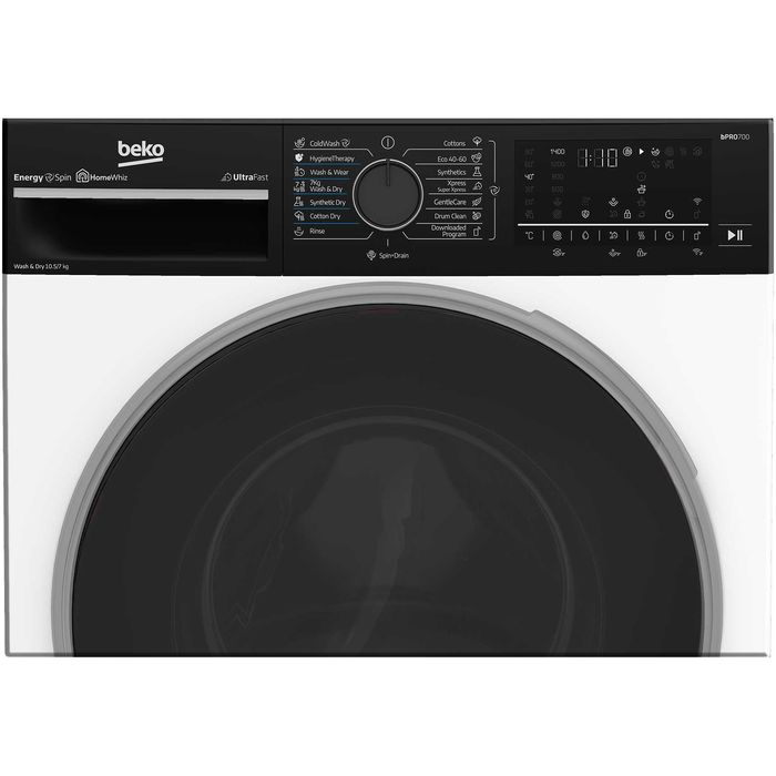 Masina de spalat rufe cu uscator Beko B7DFT6105447WBPBES, Clasa D, SteamCure, 10.5/7 kg, 1400rpm, HomeWhiz, Alb