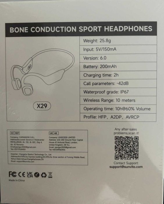 Casti sportive Bluetooth 6.0 cu microfon, usoare, cu autonomie 10 ore, rezistente la apă și transpirație-ideale pentru alergare, sală și ciclism