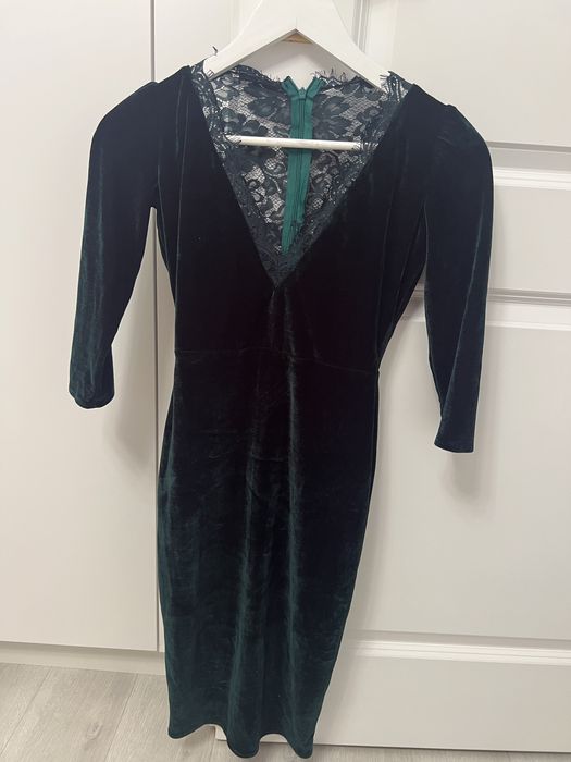Rochie din catifea verde smarald Miss Grey, marimea 34