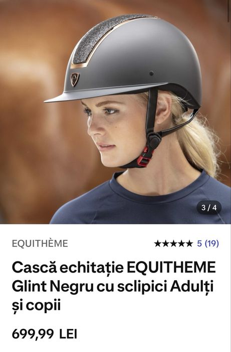 Cască echitație Equitheme  Glint – negru (adulți/copii)