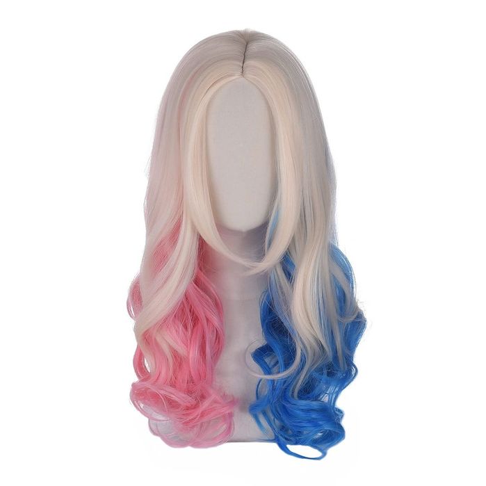 Peruca cosplay FVCENT 26 inch ondulata alb roz albastru