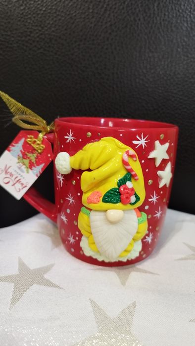 Светещи Коледни чаши с гномчета от полимерна глина