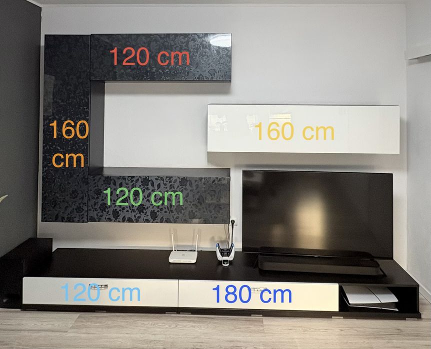 Mobilă living modulară modernă – PAL & MDF înfoliat lucios/texturat – Lățime 300 cm