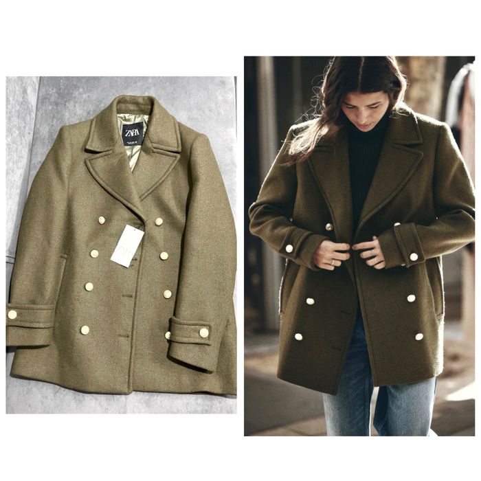 Продам пальто Zara новое женское зеленое хаки