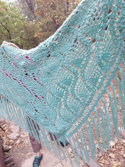 Шаль бирюза вязаная бу