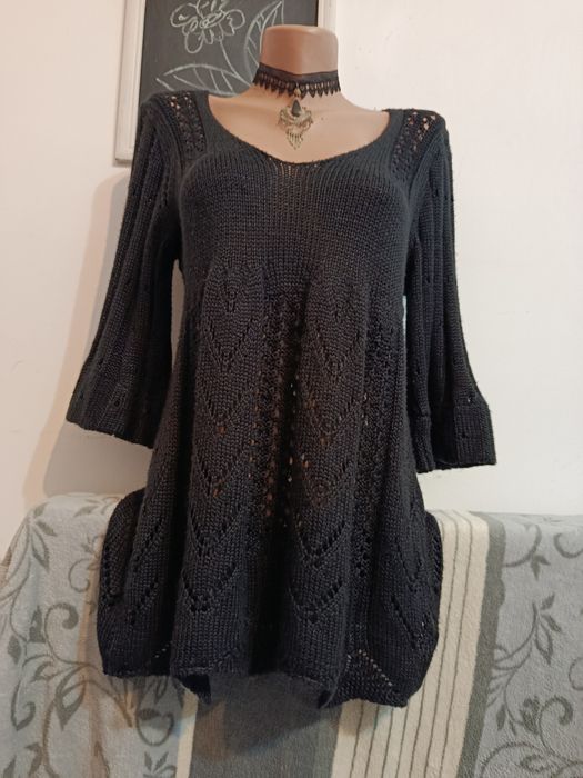 Pulover negru împletit Punk Rock Goth Altercore gen baby doll mărime M