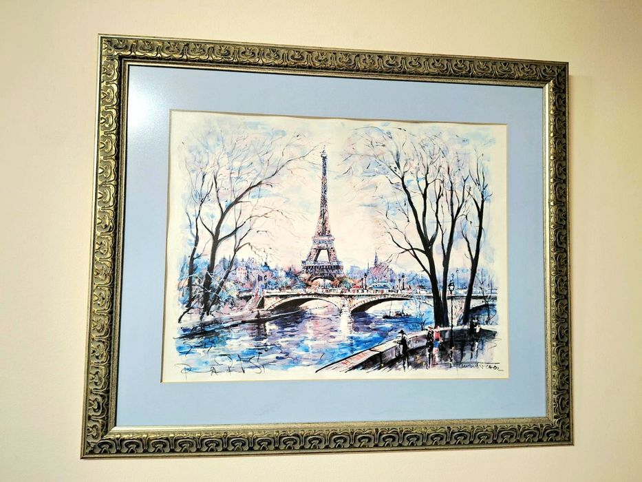 Тежка луксозна барокова рамка с паспарту  + картина на Айфеловата кула