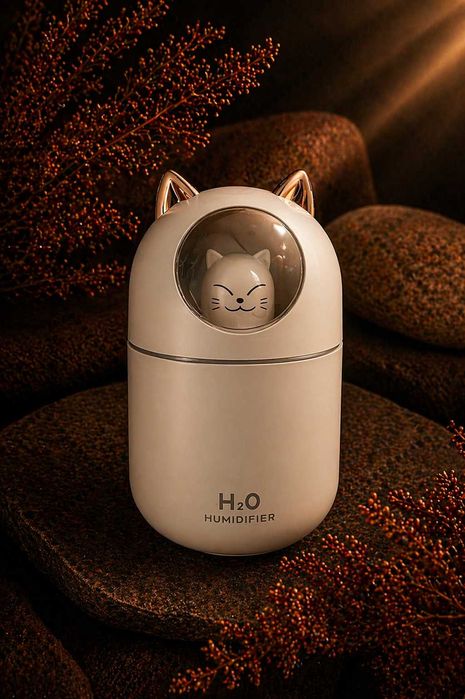 Umidificator H2O pisică USB cu lumini ambientale – alb – noi în cutii