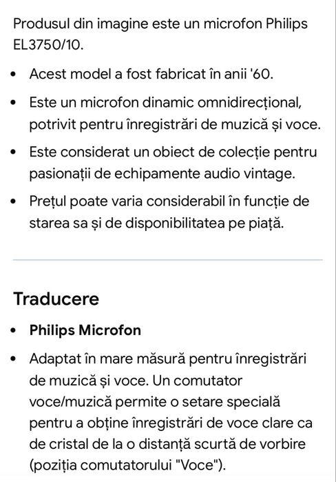 Microfon Philips , model EL3750/10