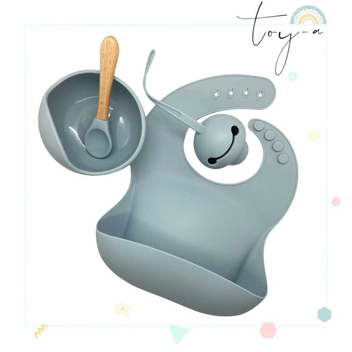 Комплект купа, лигавник и биберонодържач от силикон