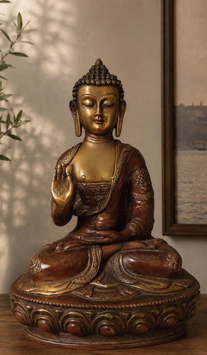 Sculptura Budhha bronz masiv de dimensiuni impresionante piesa cu o lucrătura de o foarte mare finețe,tara de proveniență India