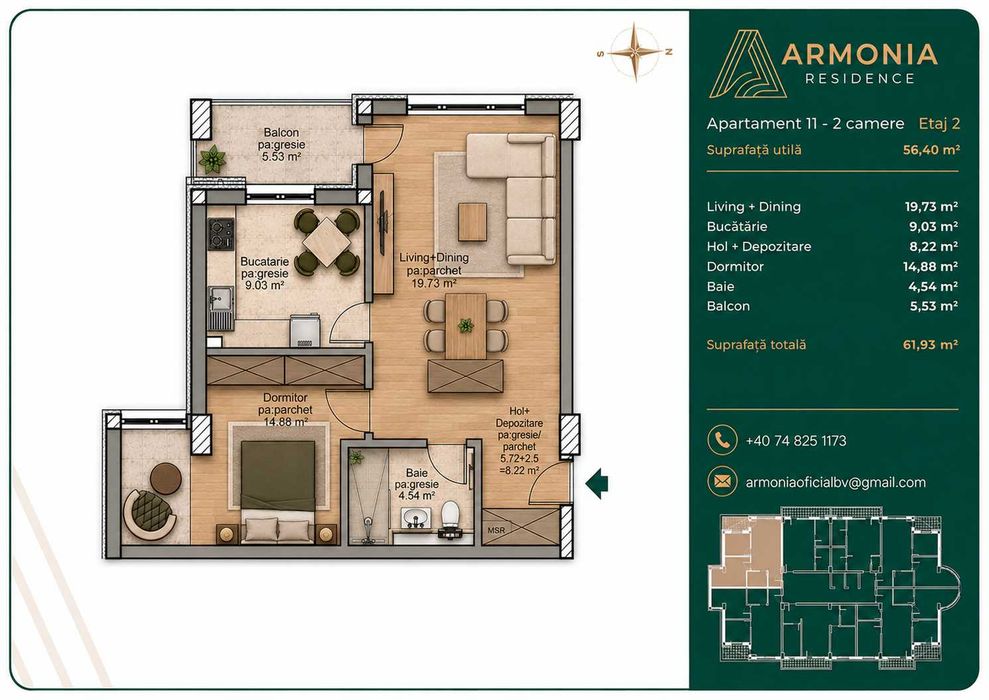 Apartament 2 camere, 61m2 ,Bloc nou , Brasov