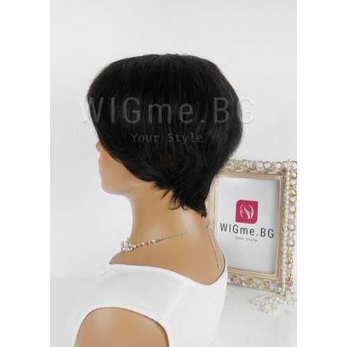Къса черна перука от естествен косъм с бретон Вики