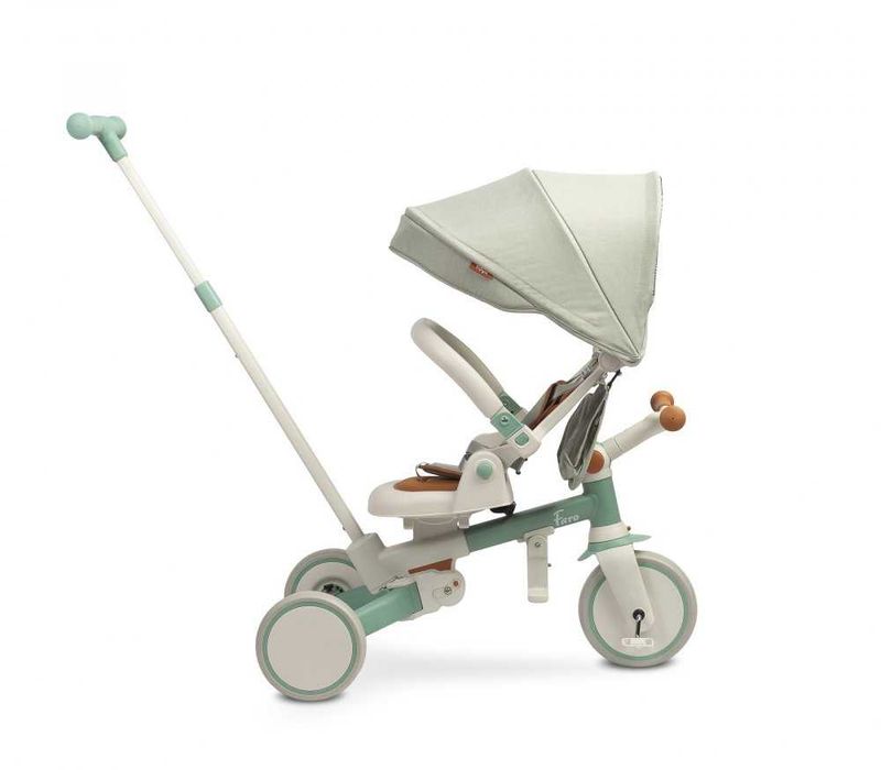 Tricicleta copii Toyz Faro Verde multifunctionala,ultrapliabila,spatar reglabil,scaun rotativ,maner reglabil in 4 pozitii,roti EVA,gentuta inclusa
