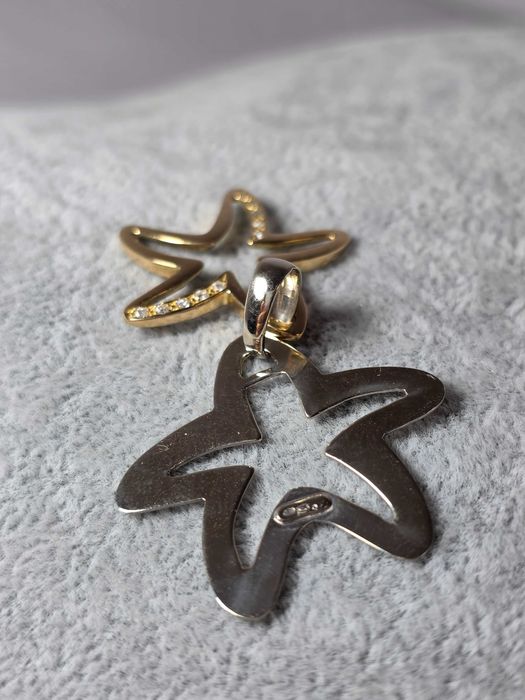 Set Pandantive Steluță din Aur Bicolor 14K cu Pietre Strălucitoare