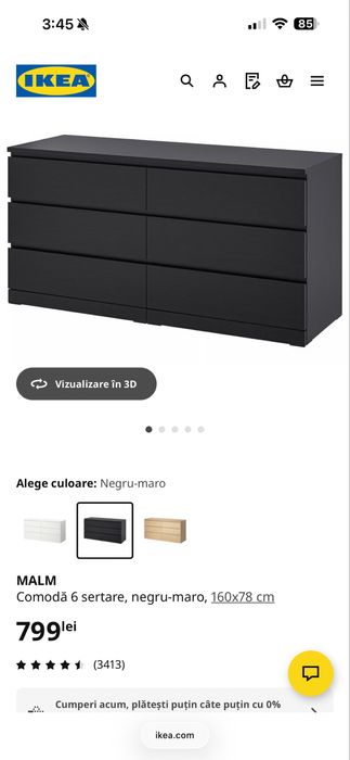 Comoda 6 sertare Negru/Maro 160x78