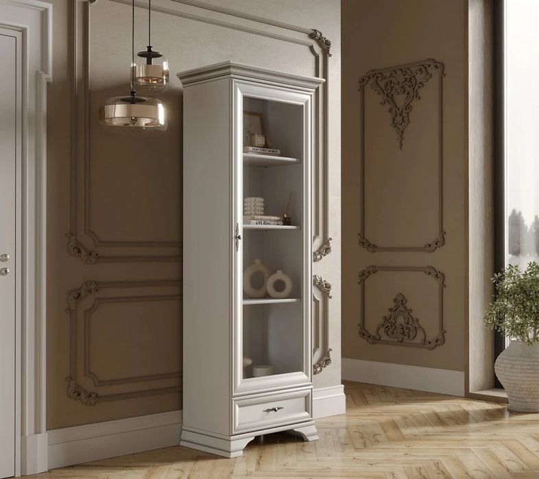 Comoda Kentaki 2 usi si 4 sertare, alb alpin, stil clasic elegant, material MDF