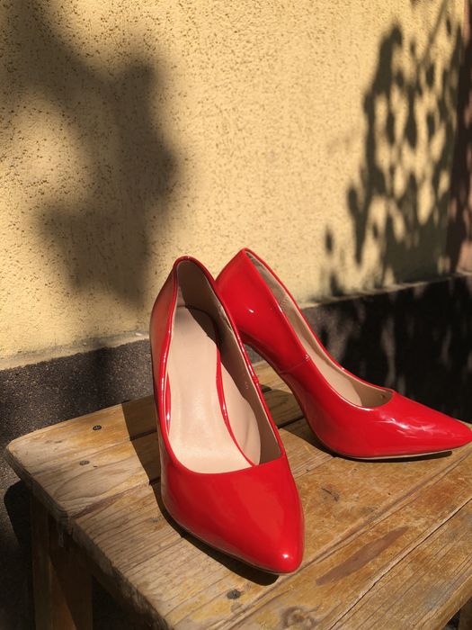 Pantofi lac roșu cu toc 9 cm