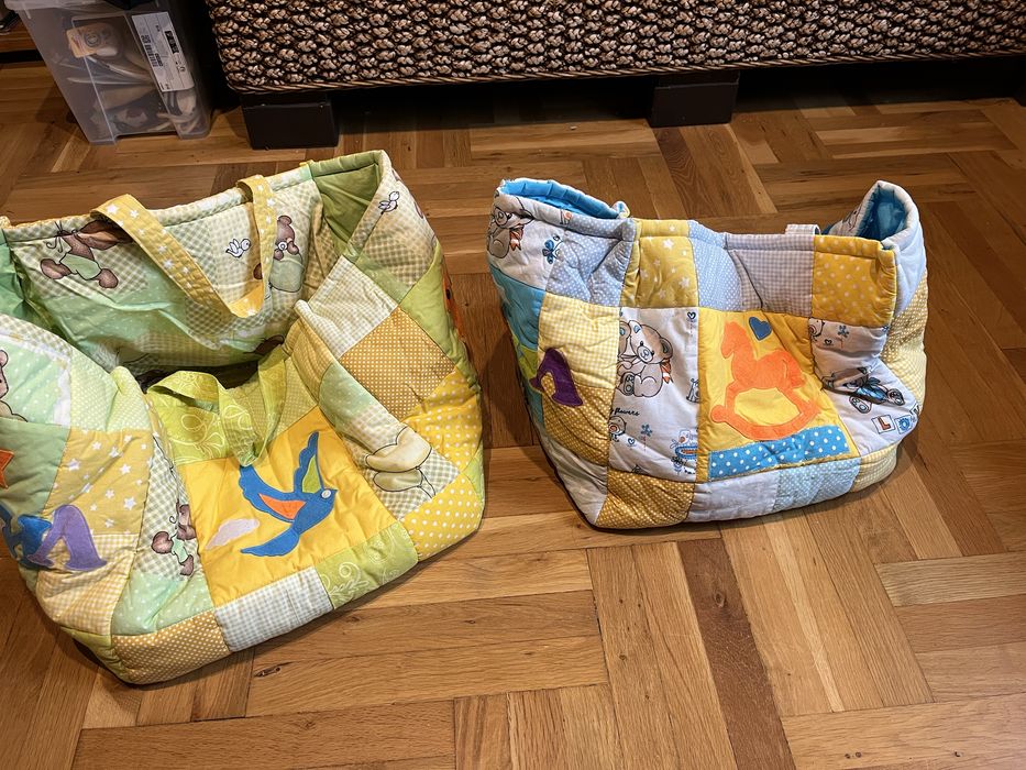 Памучен кош за играчки, пачуърк, ръчна изработка
