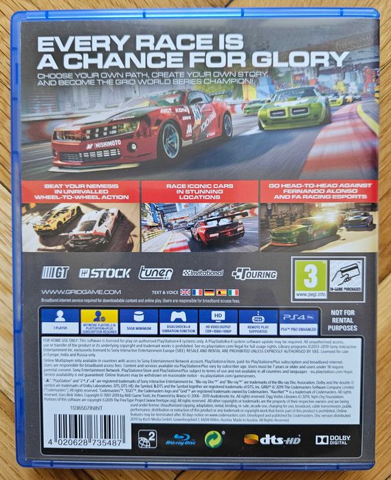 Grid PS4 Playstation 4 Плейстейшън 5 PS PS5 диск игра състезание коли