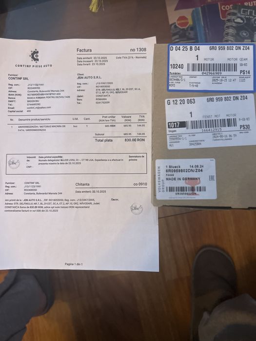 VW Polo Motoras macara geam portiera dreapta fata