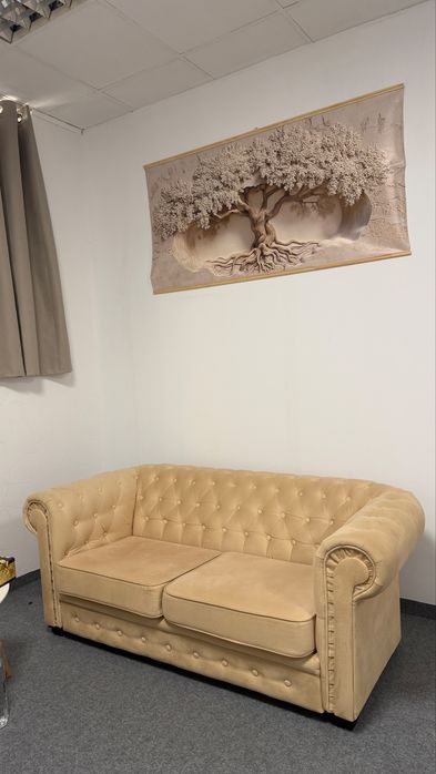 Set canapea si fotoliu Chesterfield crem - CADOU masuta cafea Jysk