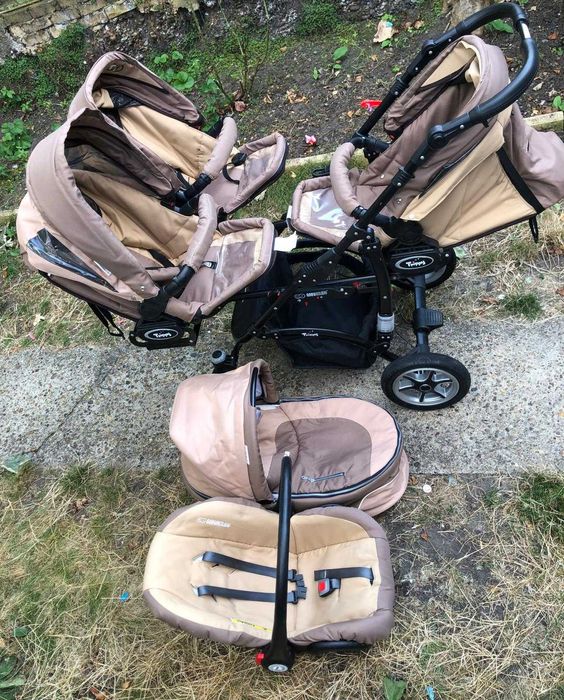 Carucior 3 in 1 pentru tripleti BabyActive Trippy Maro/Bej