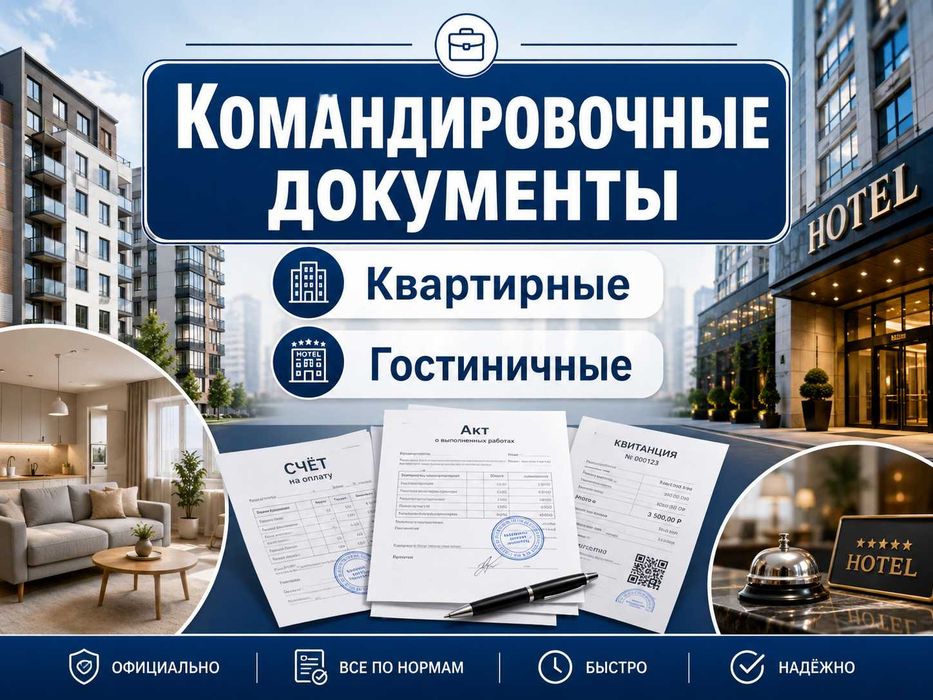 Документы и квартиры для командировочных. Квартирные, Гостиничные.