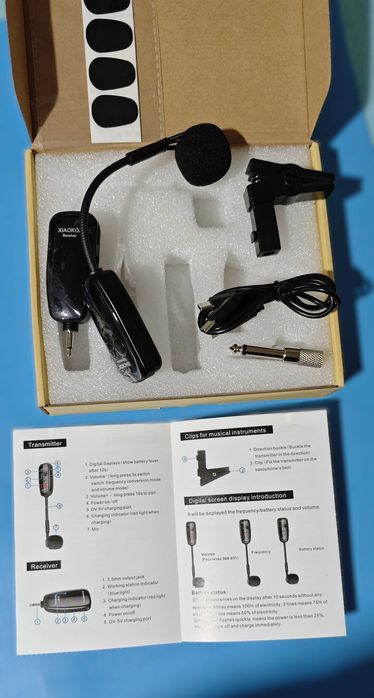 Безжичен микрофон за кларинет,тромпет и всякакви духови инструменти. Приемник и предавател