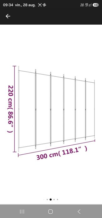 Paravan de camera cu 6 panouri vidaXL, negru, 300x220 cm