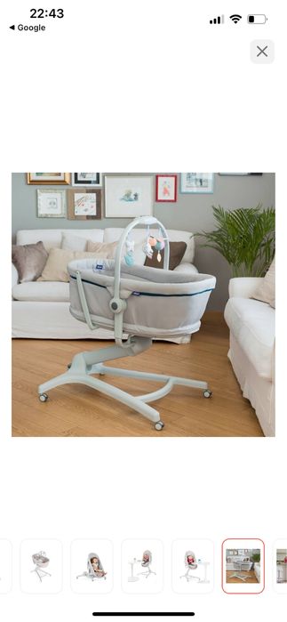 Кроватка-колыбель от Chicco белая три в одном, со столиком и чехлом.